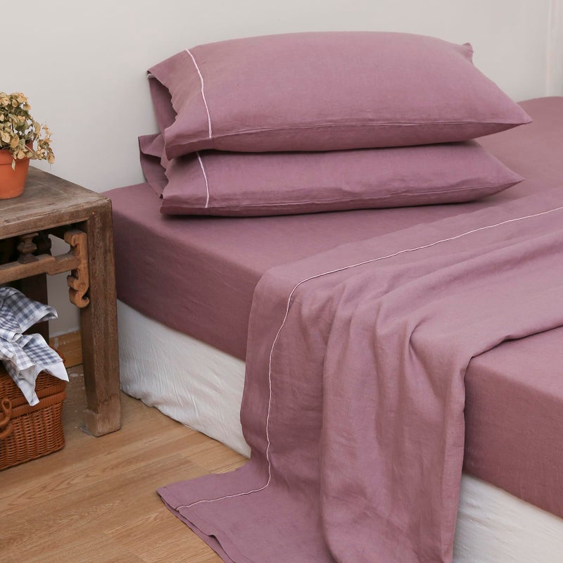 Simple&Opulence 100% Linen Fitted Sheet King(1 Piece), 14 Inch Deep Pocket Mattress Cover Natural French Flax Stone Washed Farmhouse Soft Breathable Bottom Sheets-Purple - Image 5